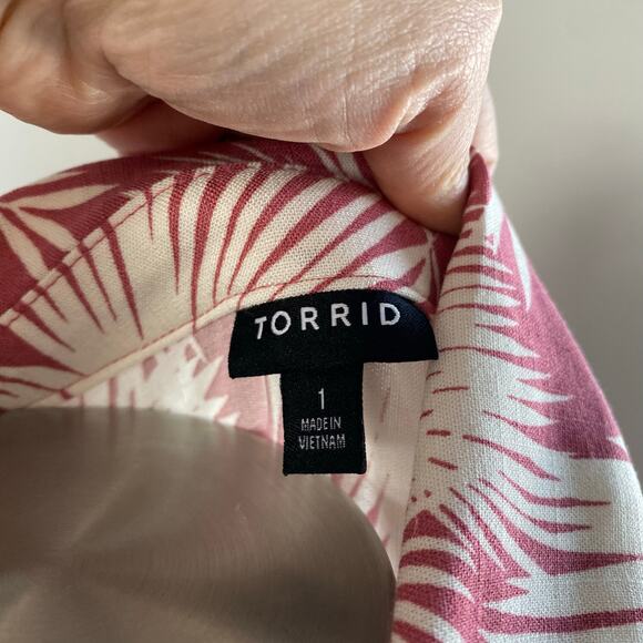 Torrid Shaded Palms Mini Rayon Slub Button Front Collared Dress Rose Size XL - Picture 5 of 9